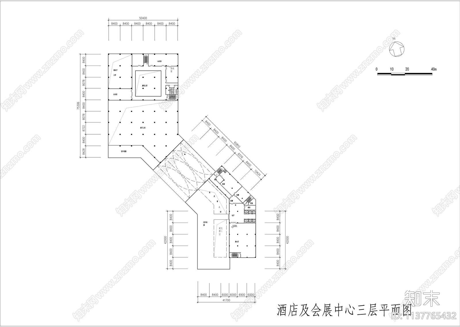 酒店及会展中心各层平面图cad施工图下载【ID:1137765432】