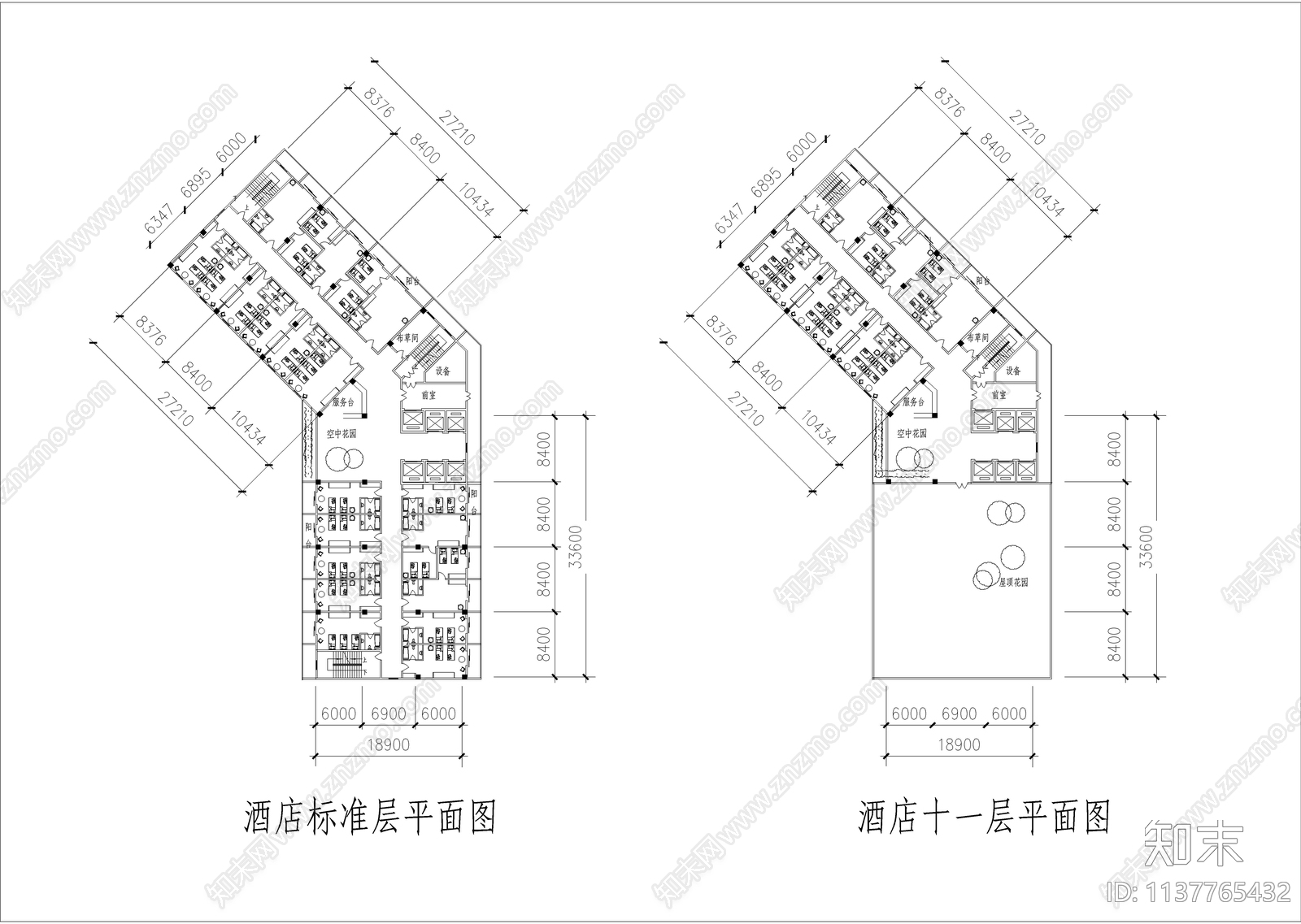 酒店及会展中心各层平面图cad施工图下载【ID:1137765432】