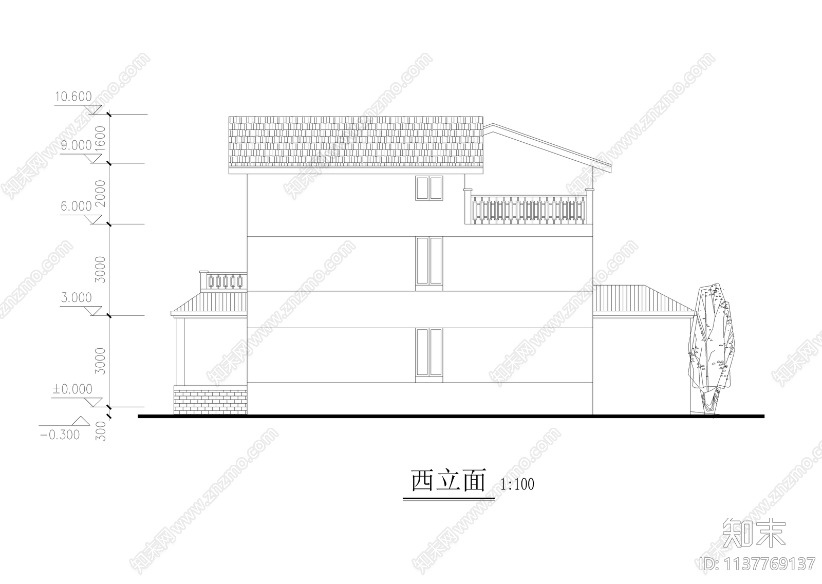 270平三层自建小别墅建筑cad施工图下载【ID:1137769137】