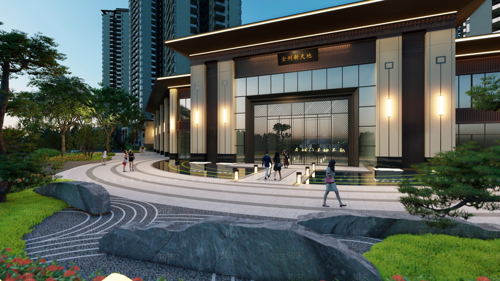 新中式示范区景观SU模型下载【ID:1137774901】