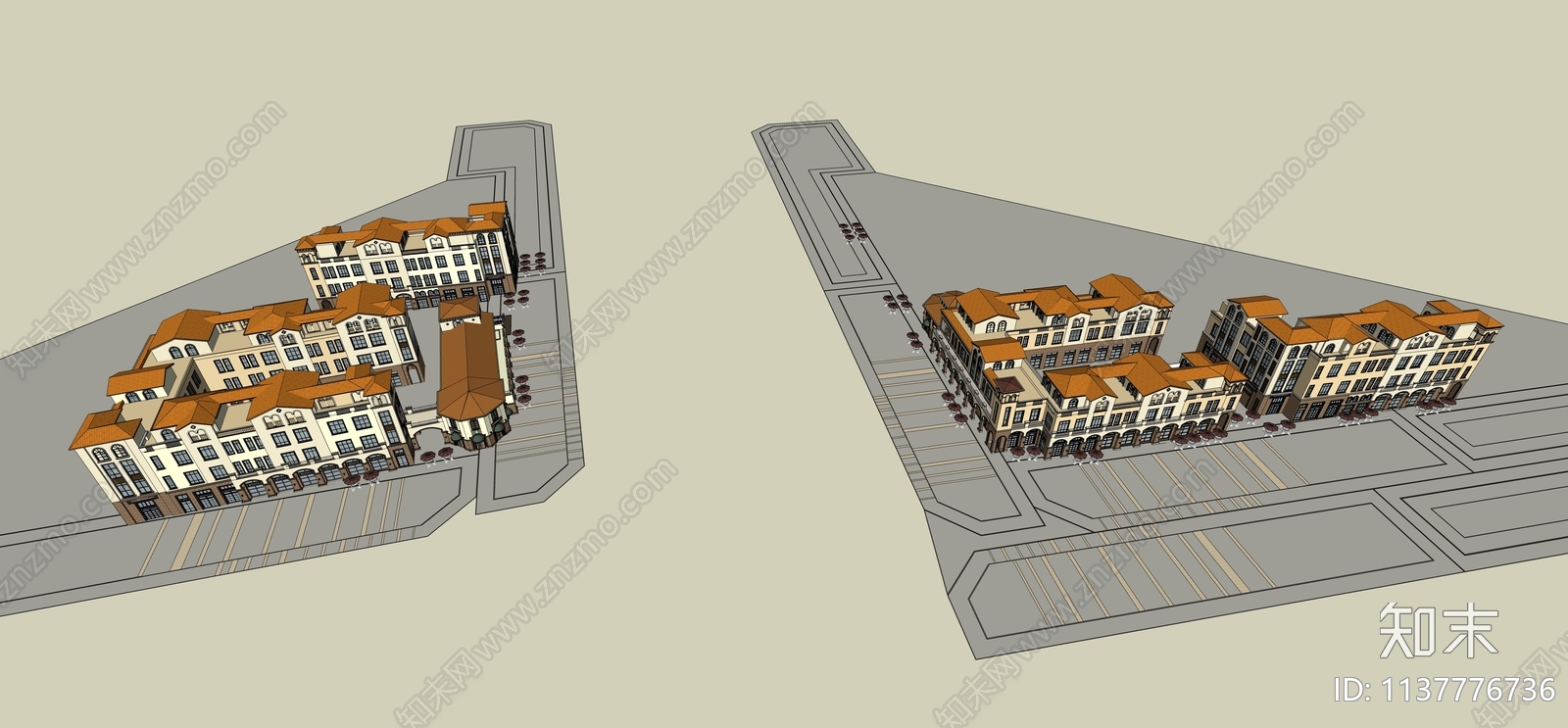 欧式商业街SU模型下载【ID:1137776736】