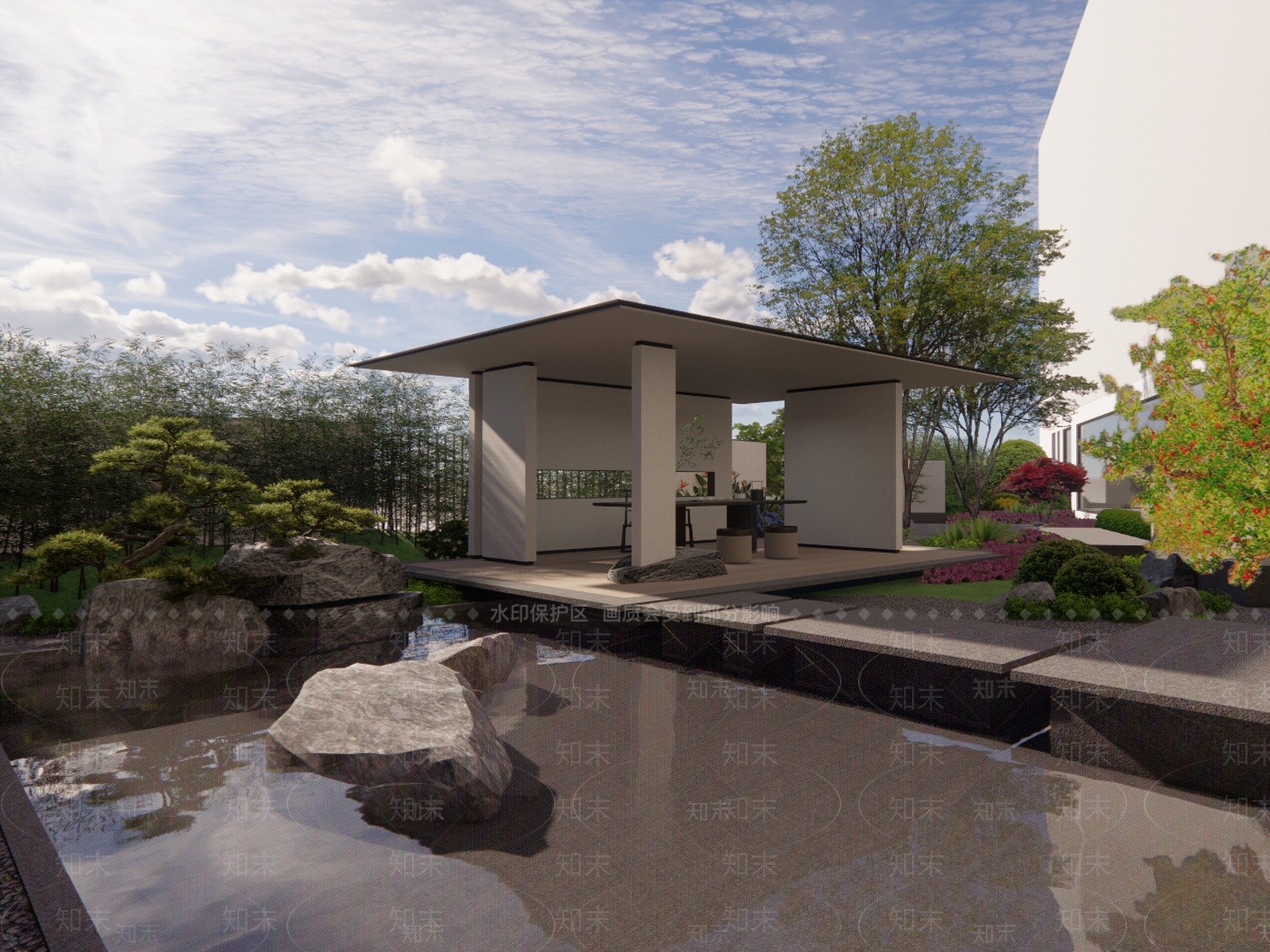 现代庭院花园SU模型下载【ID:1137778065】_知末su模型网