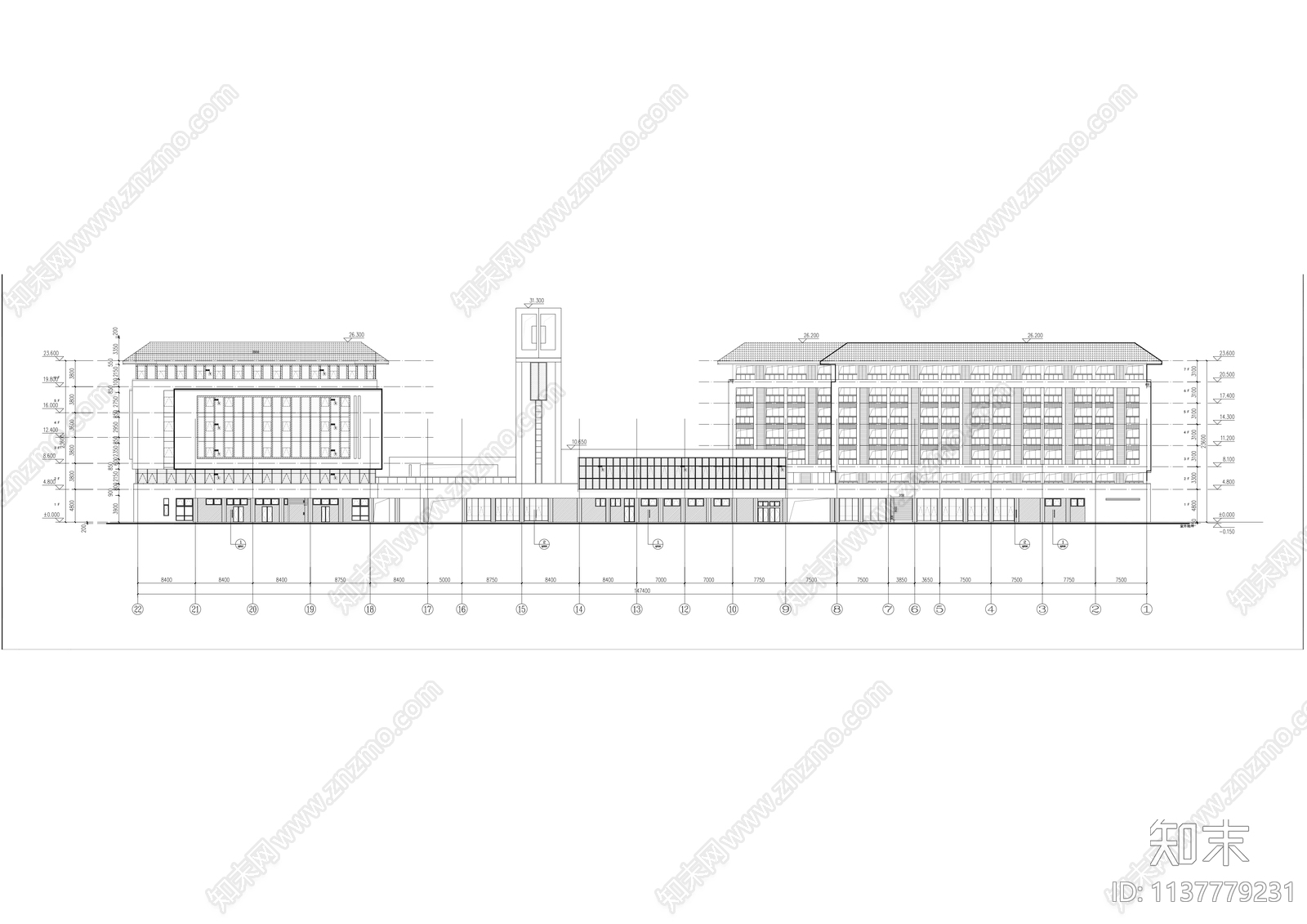 职业学校教研行政综合食堂宿舍建筑施工图下载【ID:1137779231】