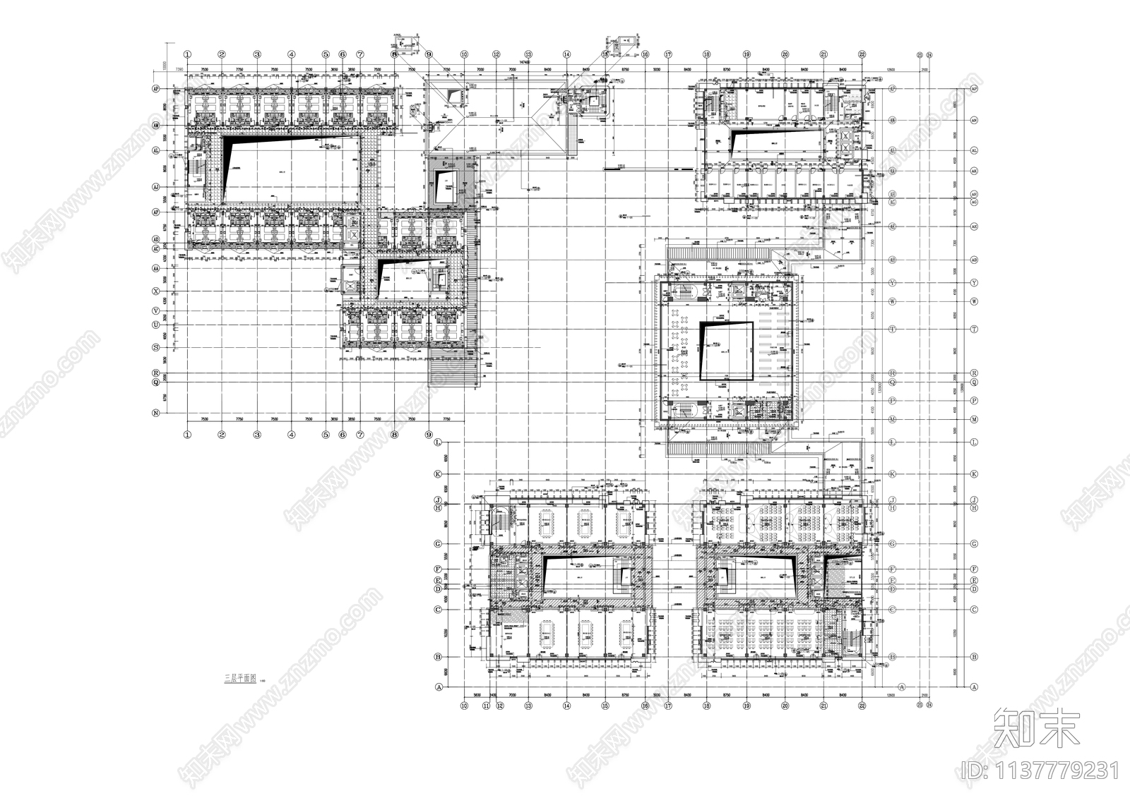 职业学校教研行政综合食堂宿舍建筑施工图下载【ID:1137779231】