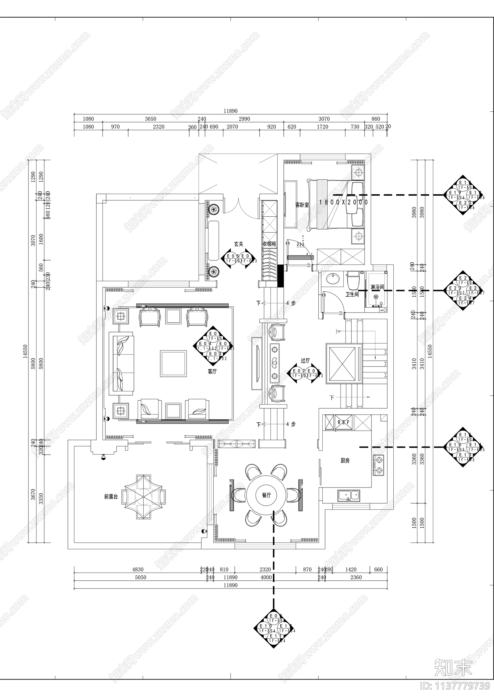 新中式三层别墅大户型精装修施工图下载【ID:1137779739】