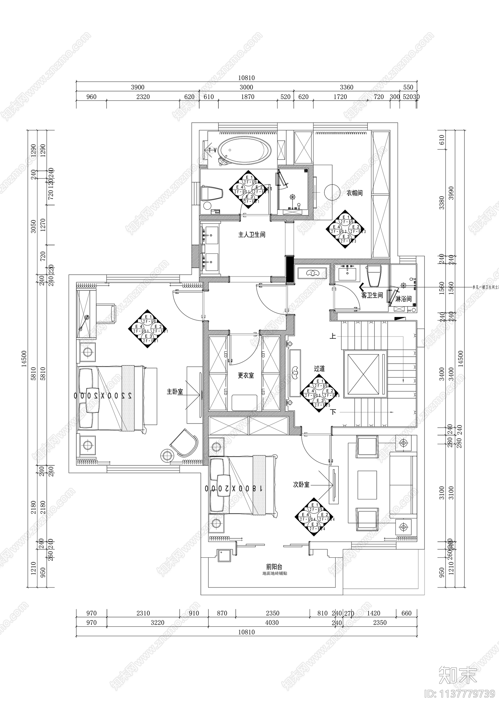 新中式三层别墅大户型精装修施工图下载【ID:1137779739】