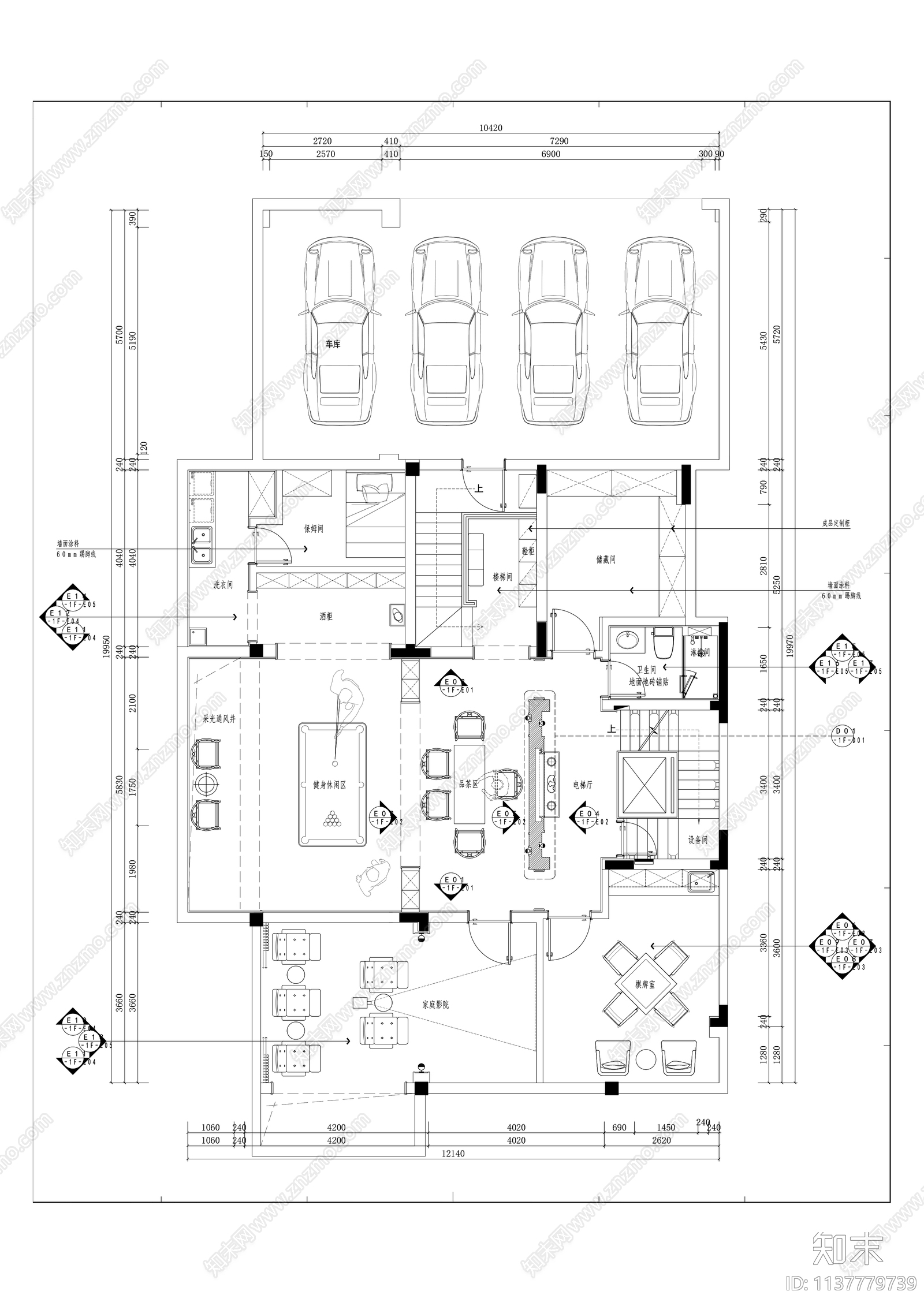 新中式三层别墅大户型精装修施工图下载【ID:1137779739】