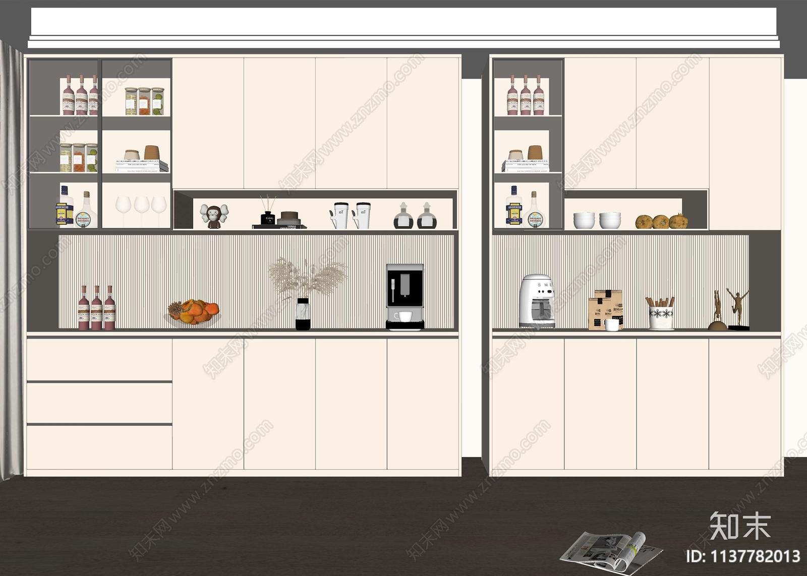 现代奶油风酒柜SU模型下载【ID:1137782013】
