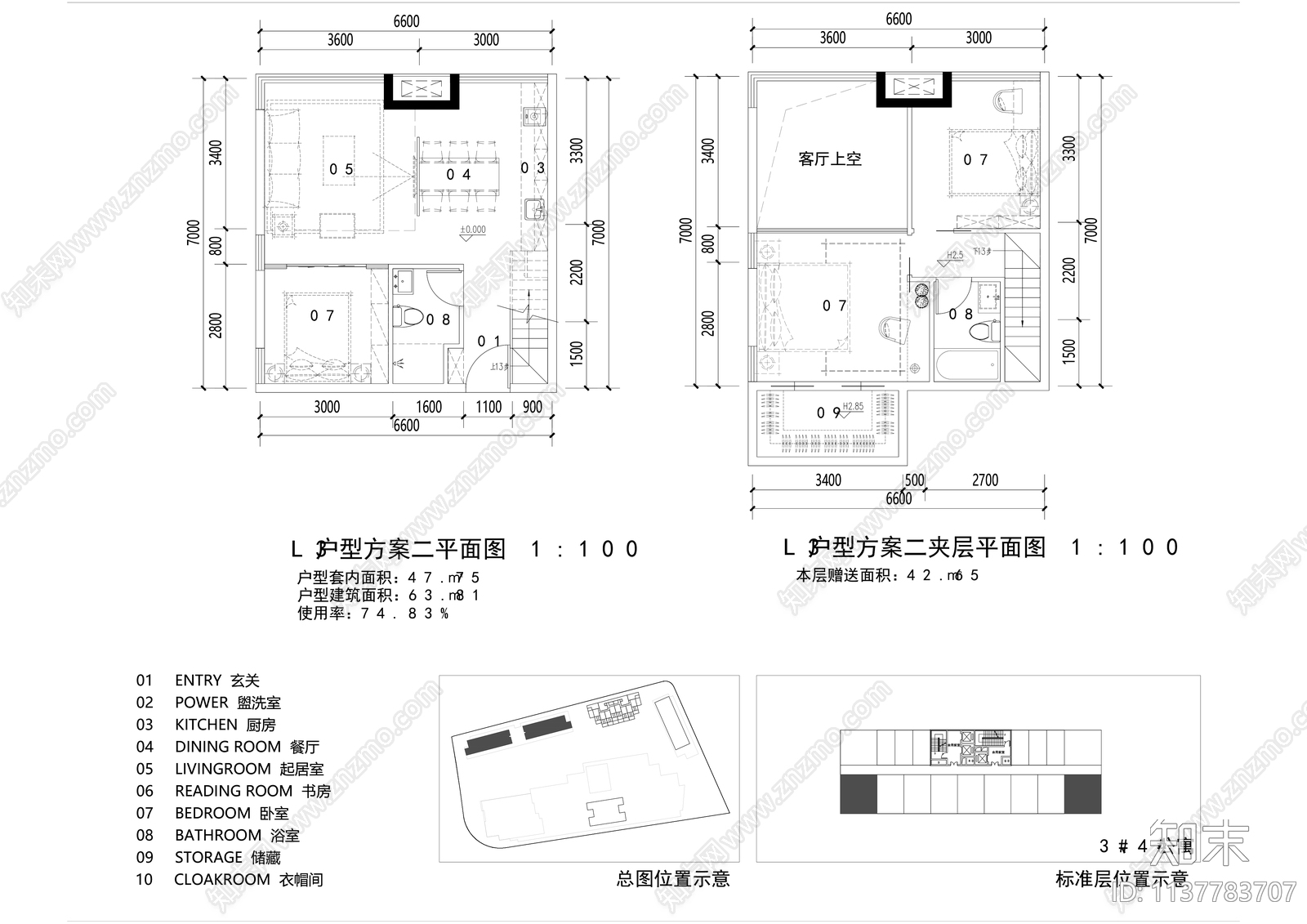 公寓LOFT宿舍酒店户型平面图施工图下载【ID:1137783707】