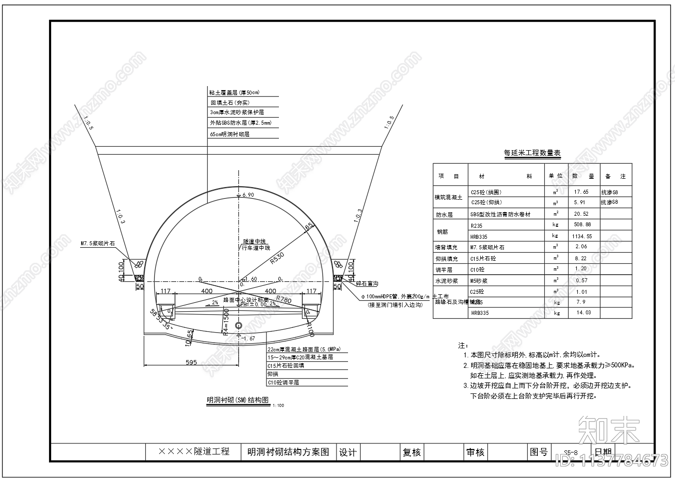 端墙式洞门隧道锚喷支护cad施工图下载【ID:1137784673】