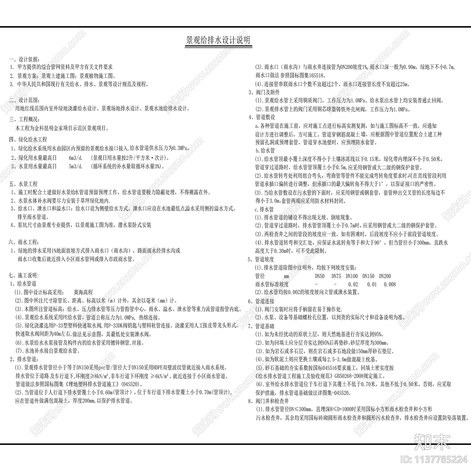 各专业景观园建电气给排水结构人防绿化设计说明cad施工图下载【ID:1137785224】