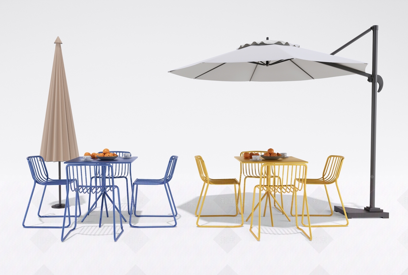 现代户外铁艺桌椅组合3D模型下载【ID:1137791695】