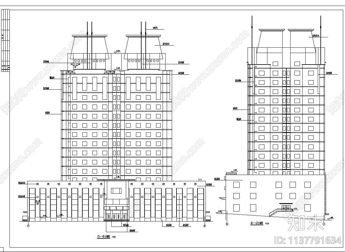 吉林省博士后公寓建筑cad施工图下载【ID:1137791634】