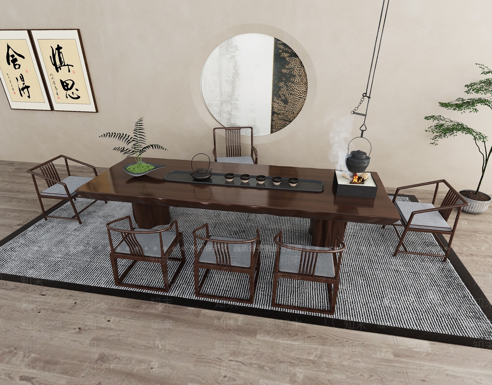 新中式茶桌椅组合3D模型下载【ID:1137791779】