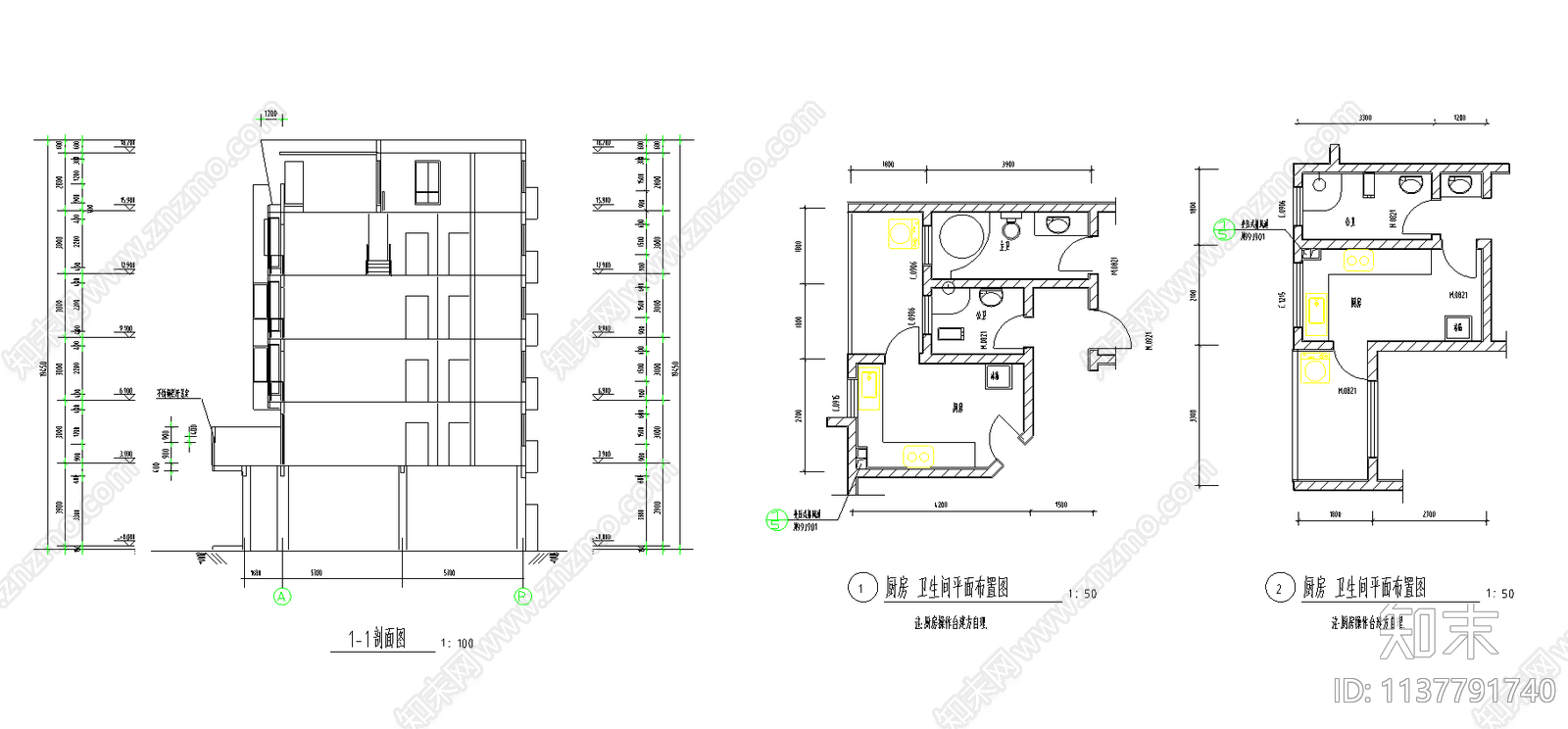 经典住宅建筑cad施工图下载【ID:1137791740】