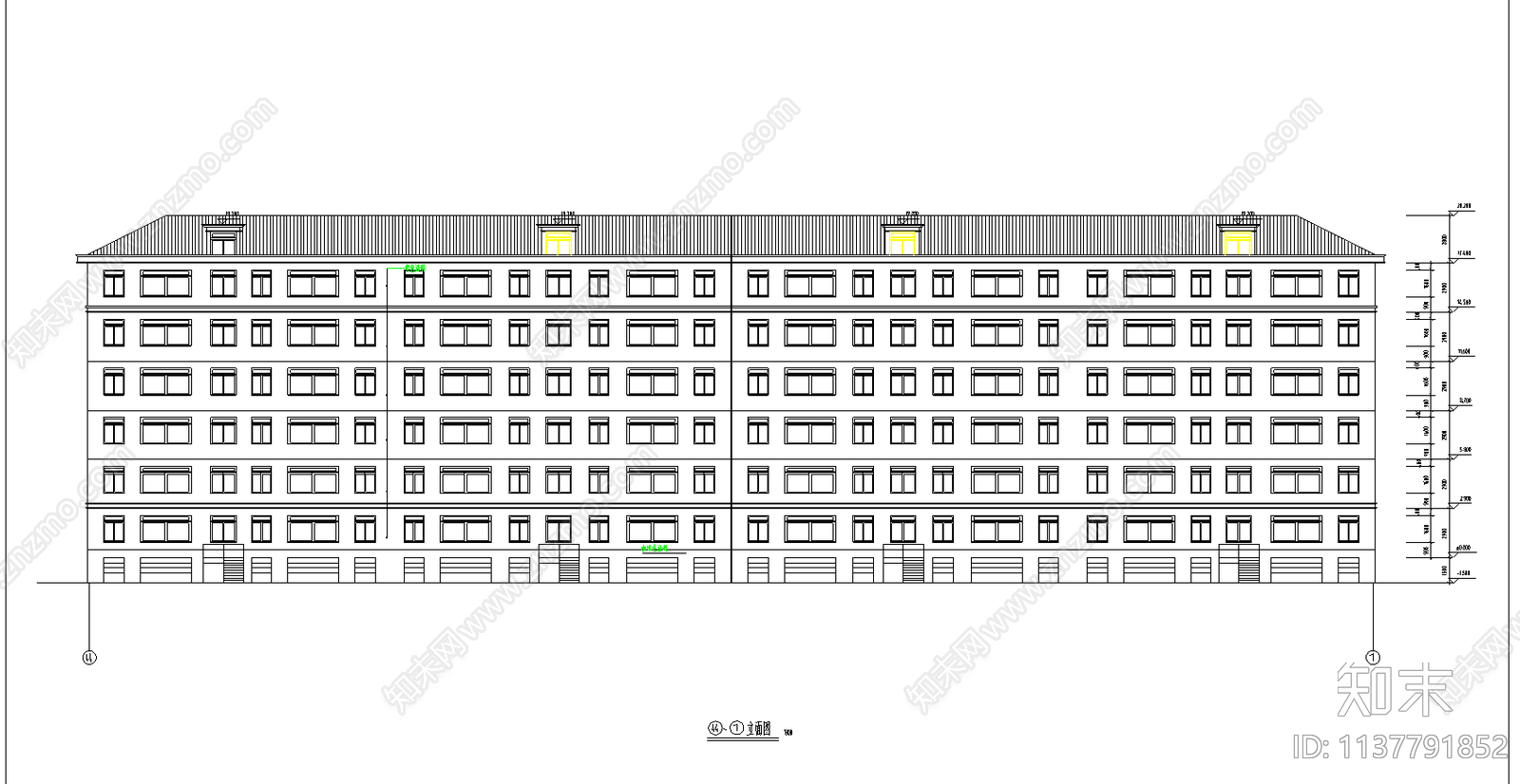 六层集体住宅楼cad施工图下载【ID:1137791852】