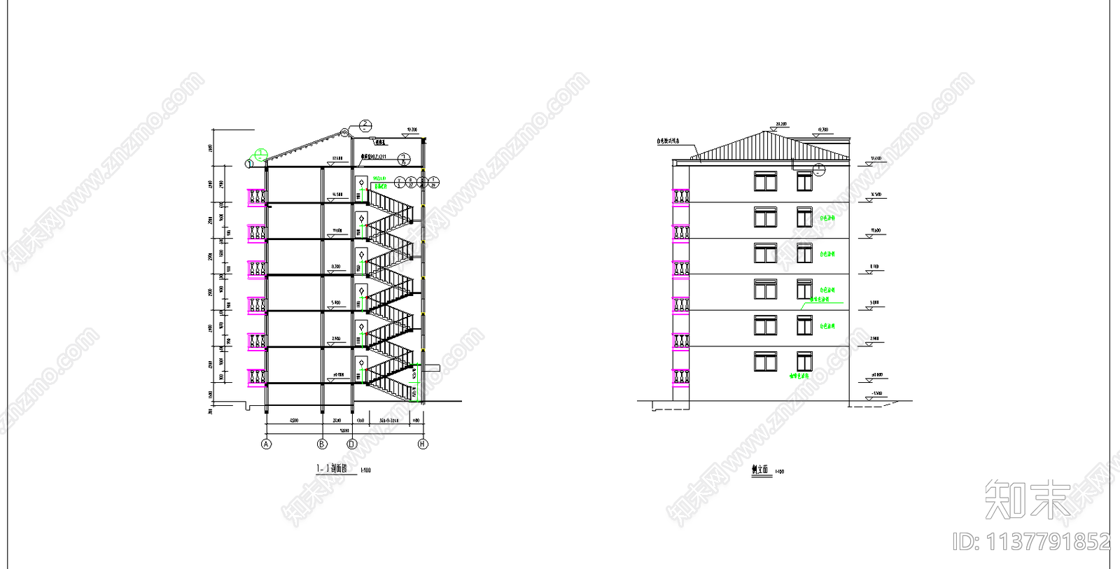 六层集体住宅楼cad施工图下载【ID:1137791852】