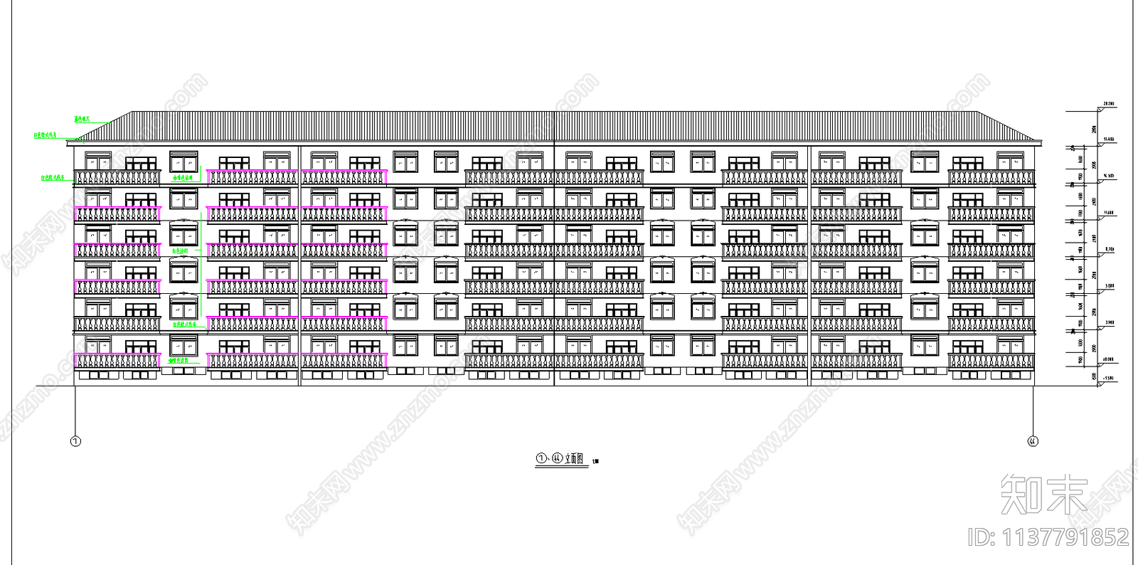 六层集体住宅楼cad施工图下载【ID:1137791852】