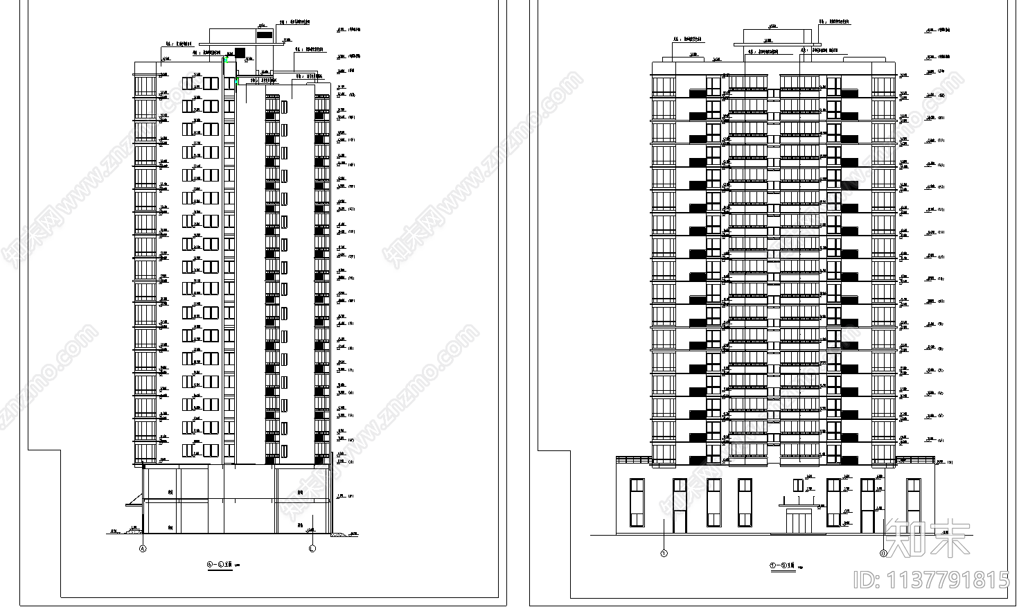 某高层单身公寓建筑cad施工图下载【ID:1137791815】