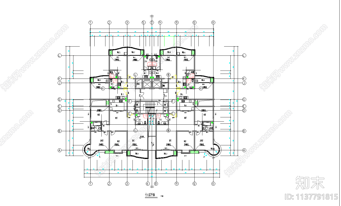 某高层单身公寓建筑cad施工图下载【ID:1137791815】