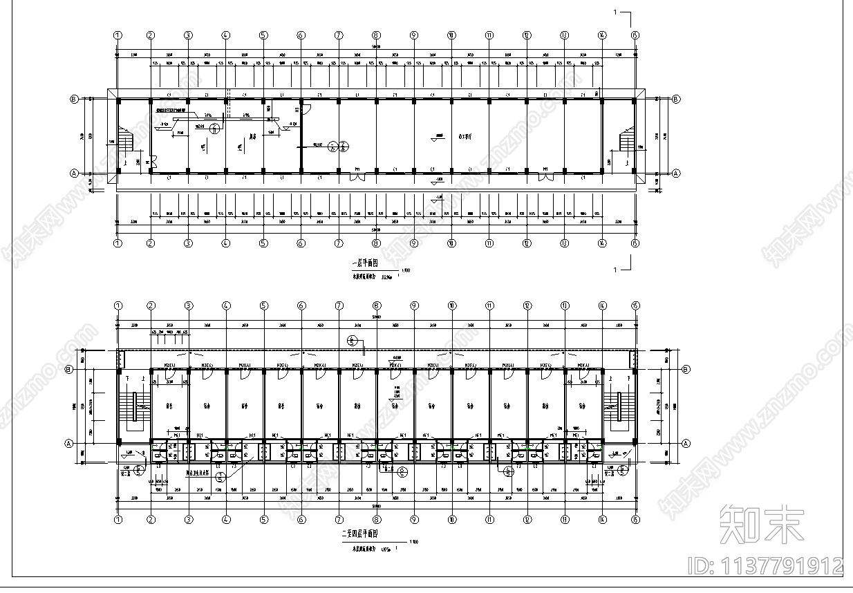 某宿舍建筑cad施工图下载【ID:1137791912】