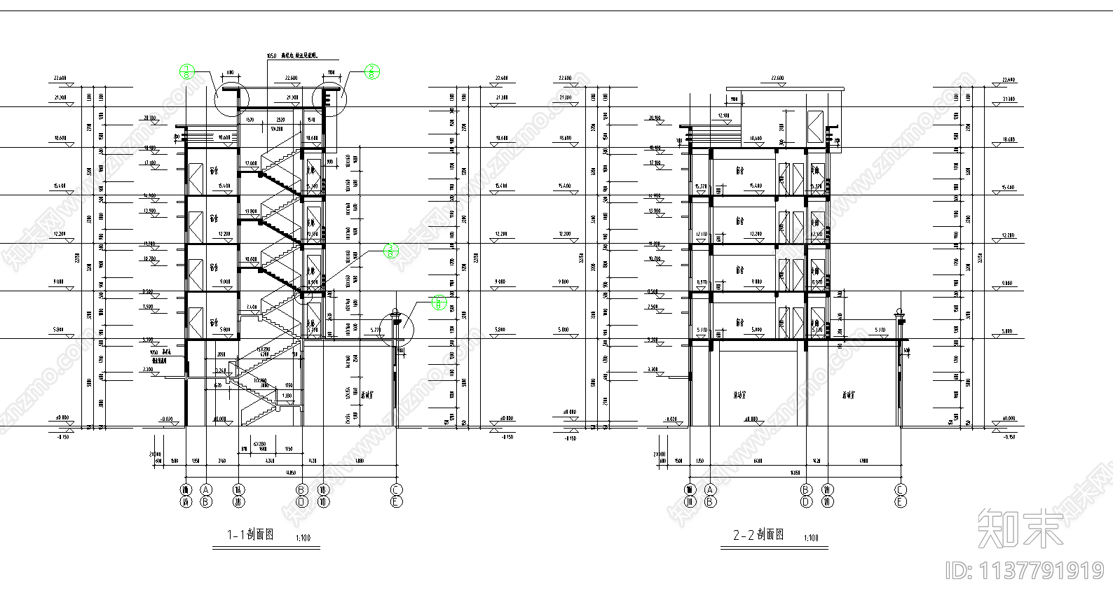 某员工宿舍楼建筑cad施工图下载【ID:1137791919】