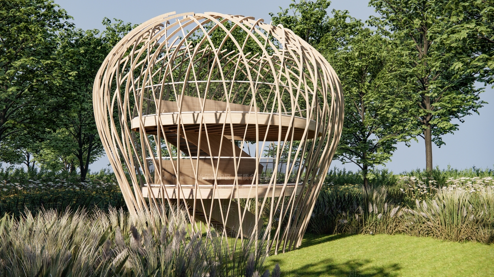 现代公园观景台SU模型下载【ID:1137794162】