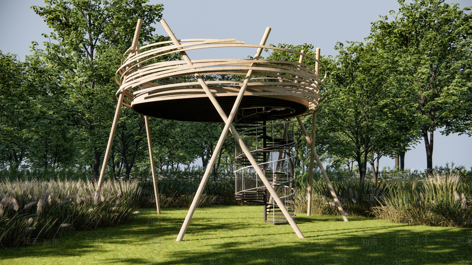 现代公园观景台SU模型下载【ID:1137795302】