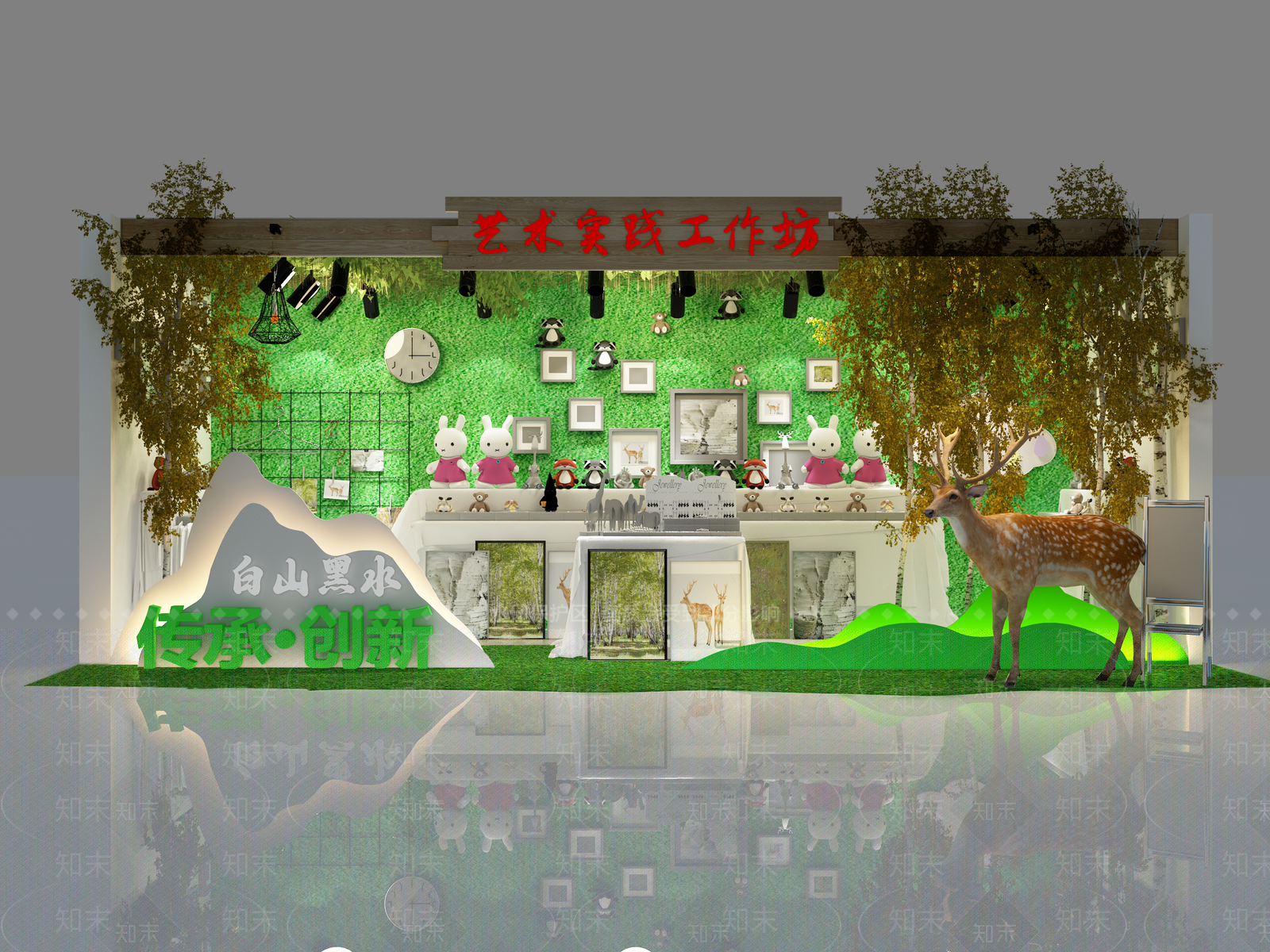 现代桦树展厅3D模型下载【ID:1138909620】