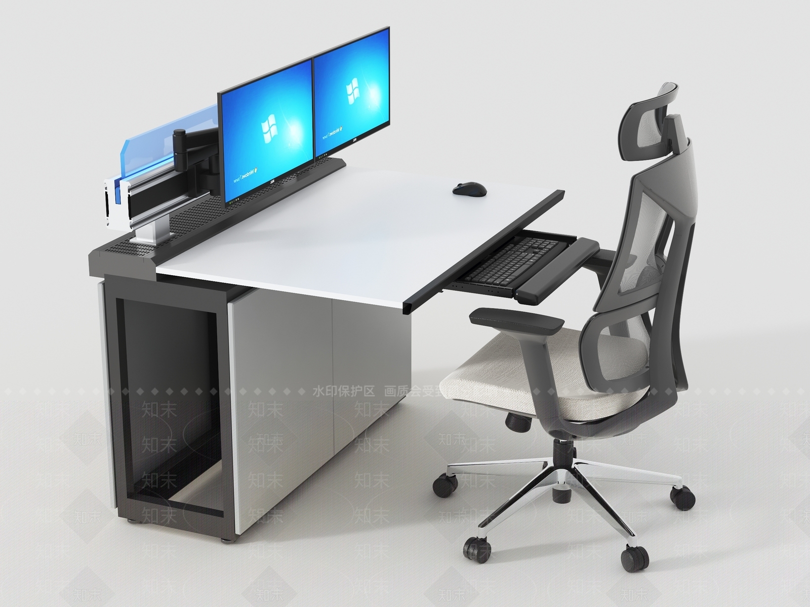 现代办公桌椅组合3D模型下载【ID:1137799393】