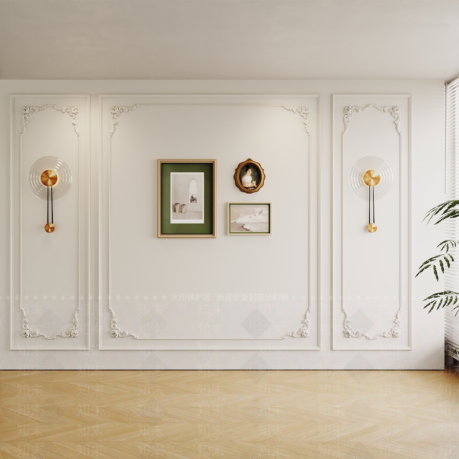 法式石膏线电视背景3D模型下载【ID:1137800095】