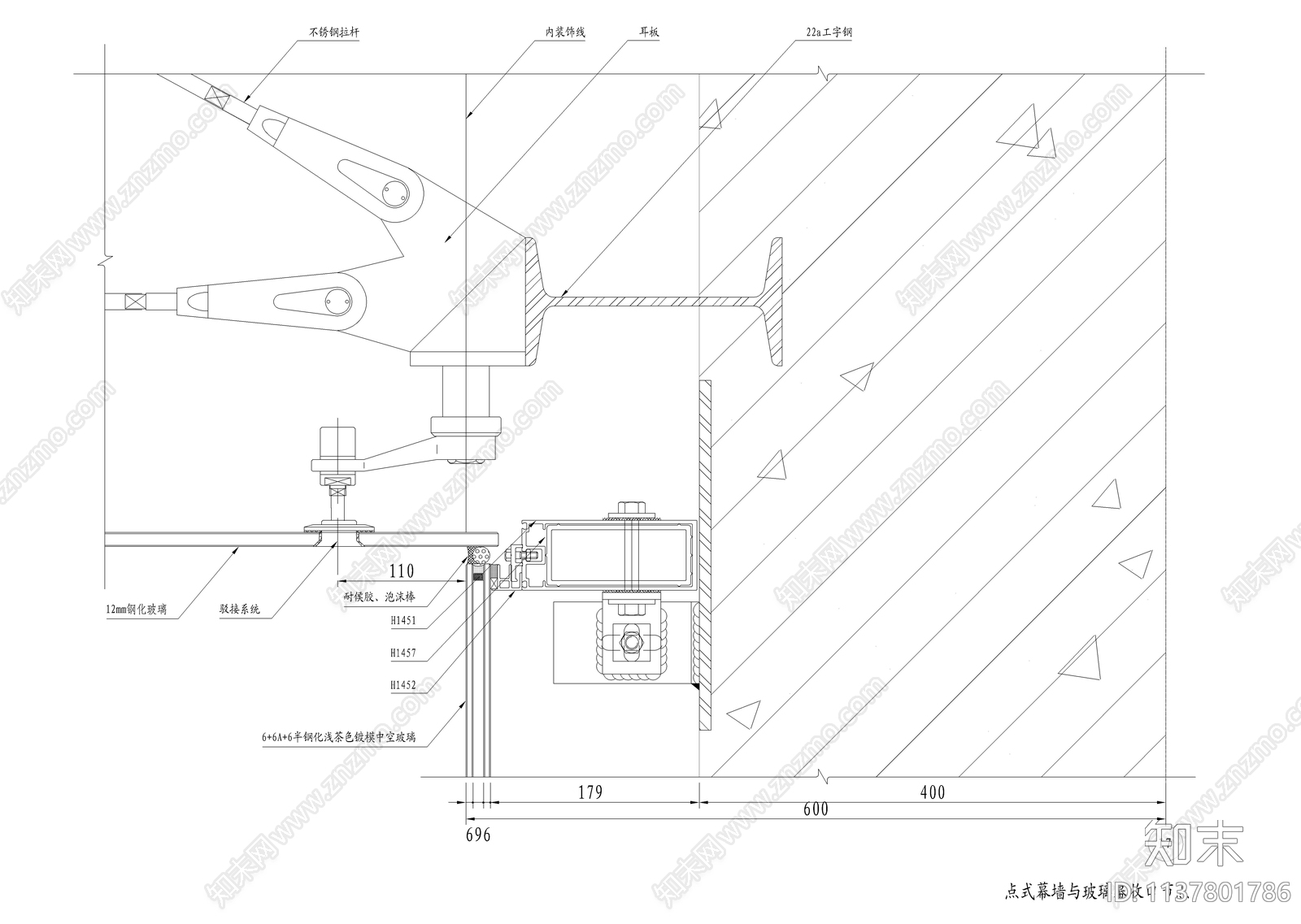 点式玻璃幕墙节点cad施工图下载【ID:1137801786】