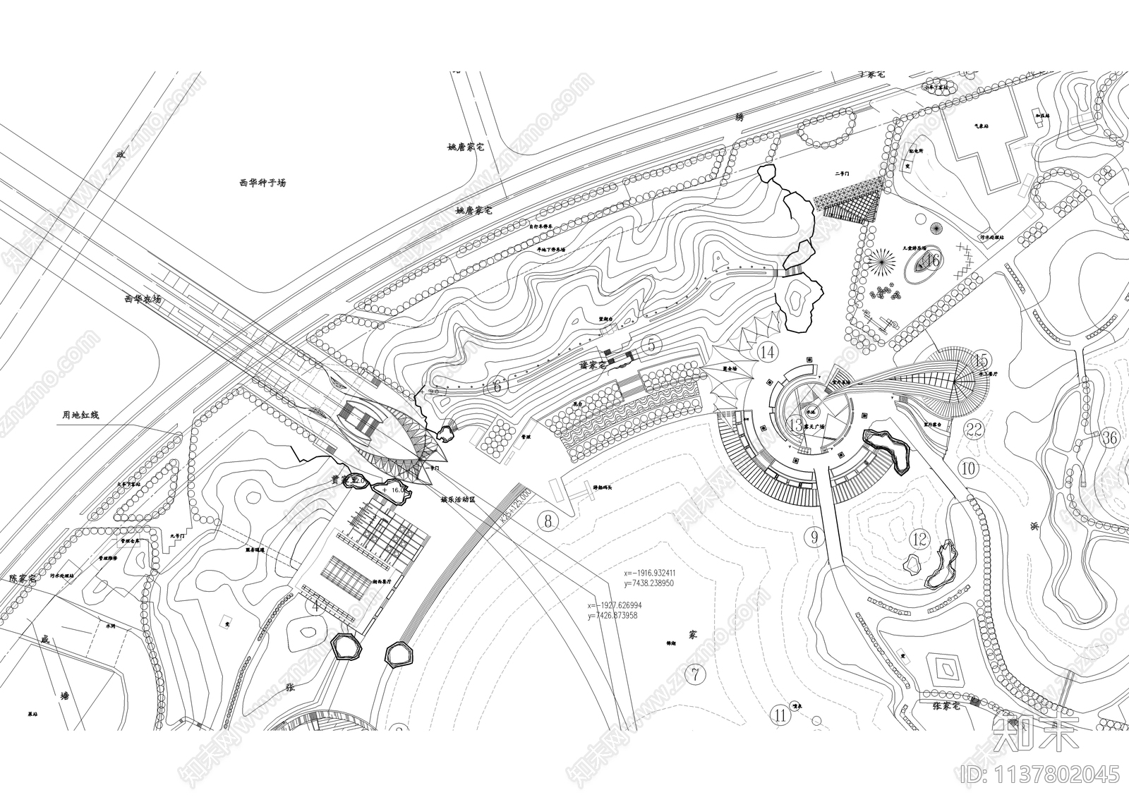 中央公园景观规划总平面图施工图下载【ID:1137802045】