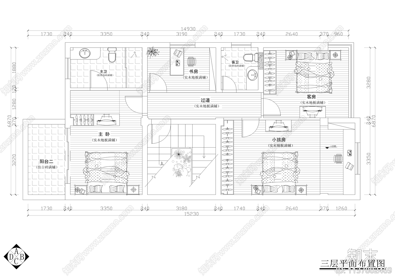 四层联排别墅全套装修cad施工图下载【ID:1137802469】