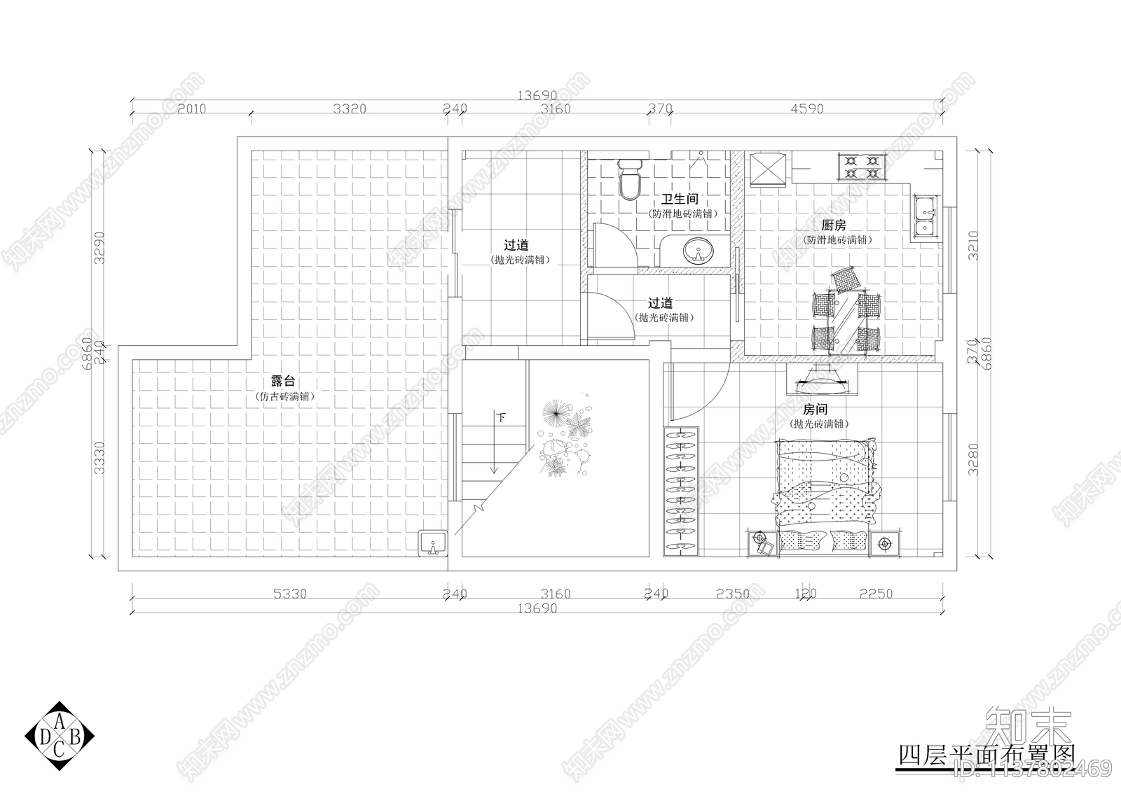 四层联排别墅全套装修cad施工图下载【ID:1137802469】