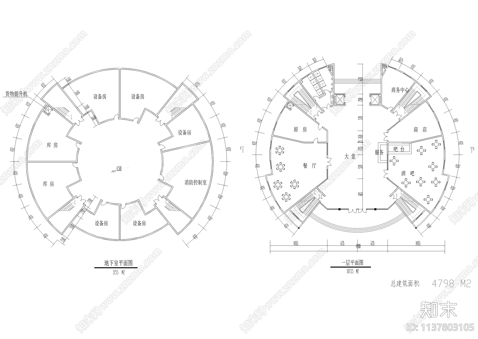 圆形会所建筑cad施工图下载【ID:1137803105】