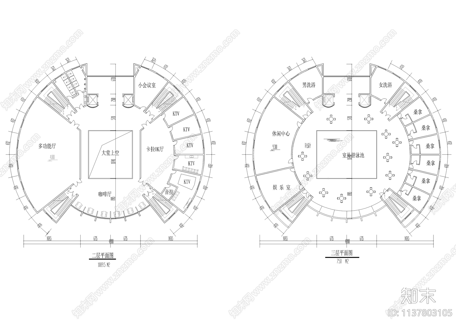 圆形会所建筑cad施工图下载【ID:1137803105】