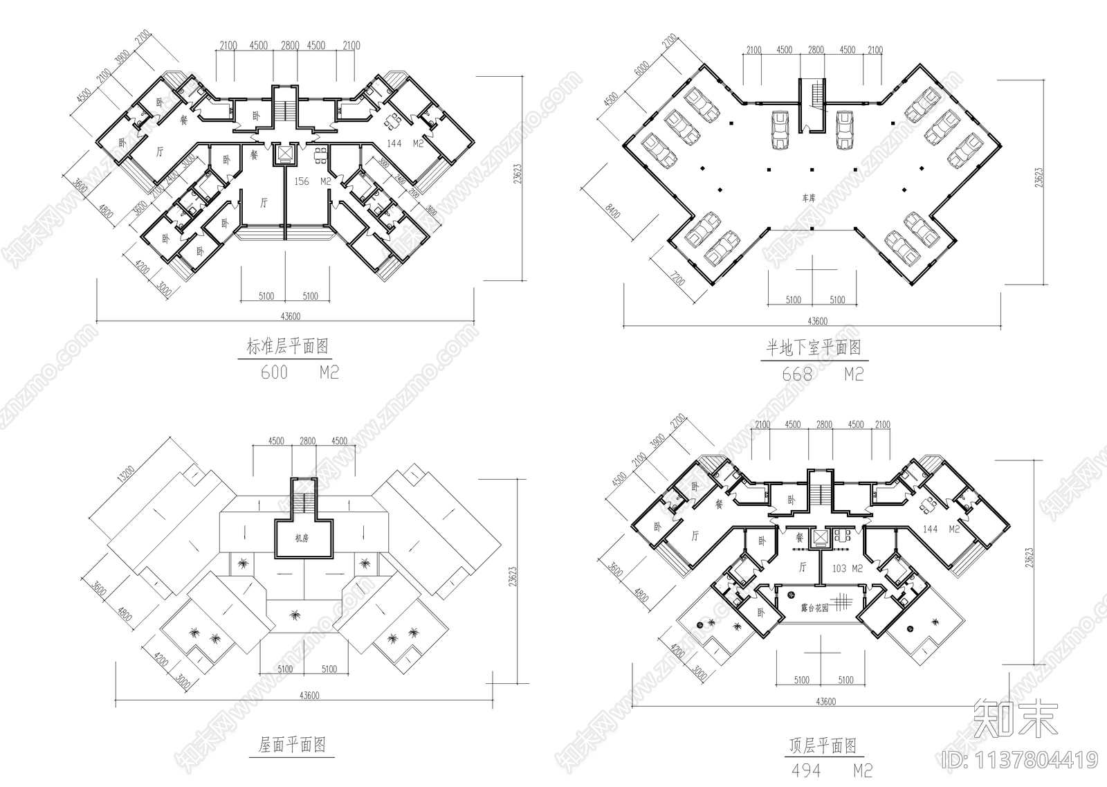 两套多层坡屋顶住宅建筑cad施工图下载【ID:1137804419】