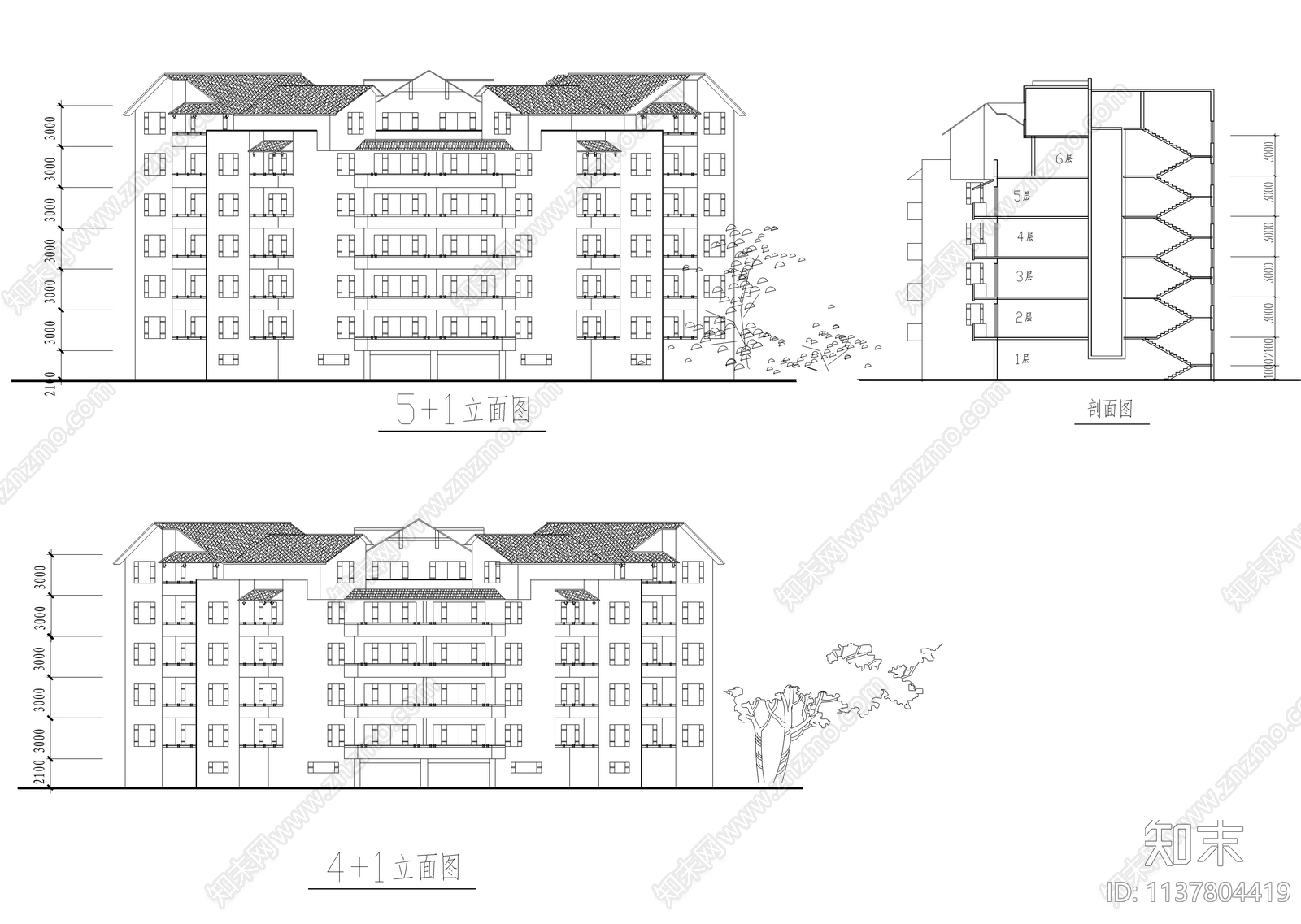 两套多层坡屋顶住宅建筑cad施工图下载【ID:1137804419】