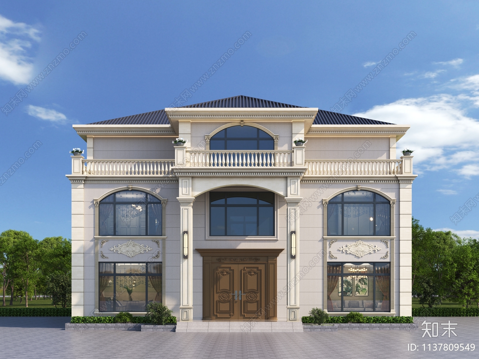 600㎡三层欧式自建房建筑效果图施工图下载【ID:1137809549】