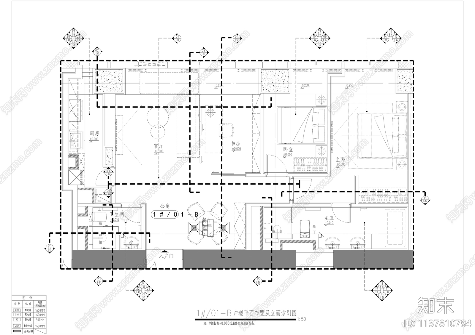 现代轻奢公寓精装修cad施工图下载【ID:1137810784】