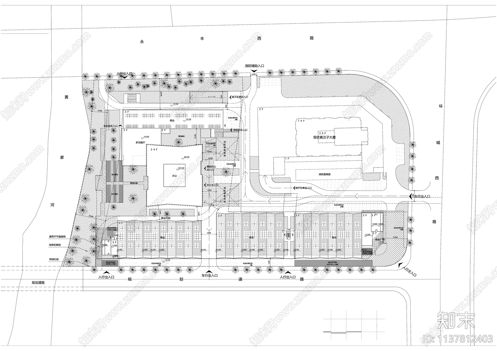 现代办公商业综合体建筑效果图cad施工图下载【ID:1137812403】