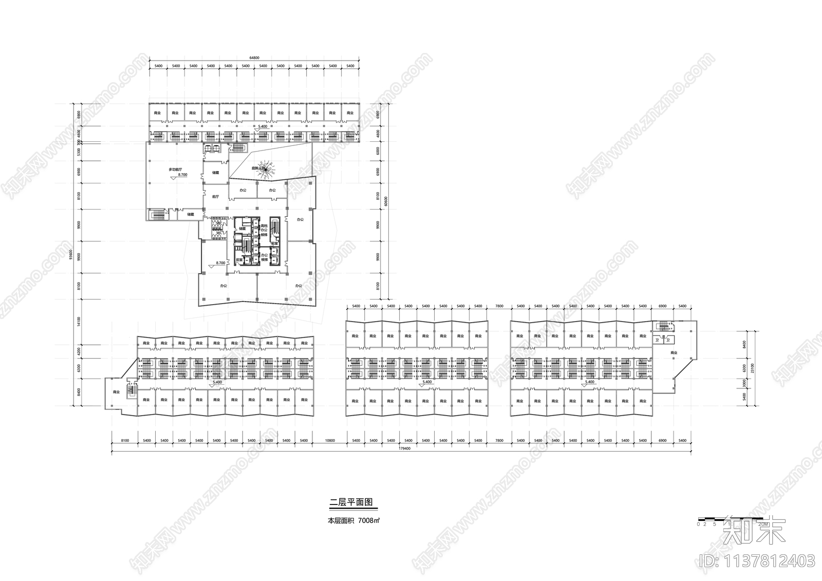 现代办公商业综合体建筑效果图cad施工图下载【ID:1137812403】