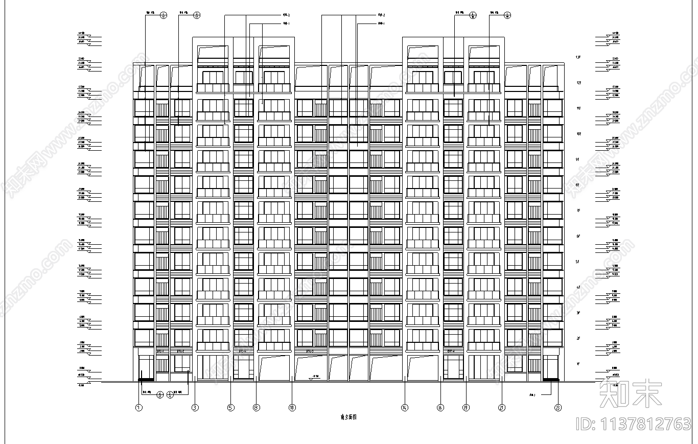 某高层住宅楼建筑cad施工图下载【ID:1137812763】