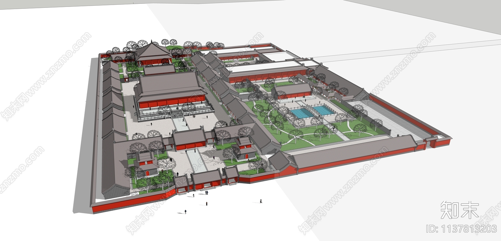 中式寺庙建筑SU模型下载【ID:1137813203】