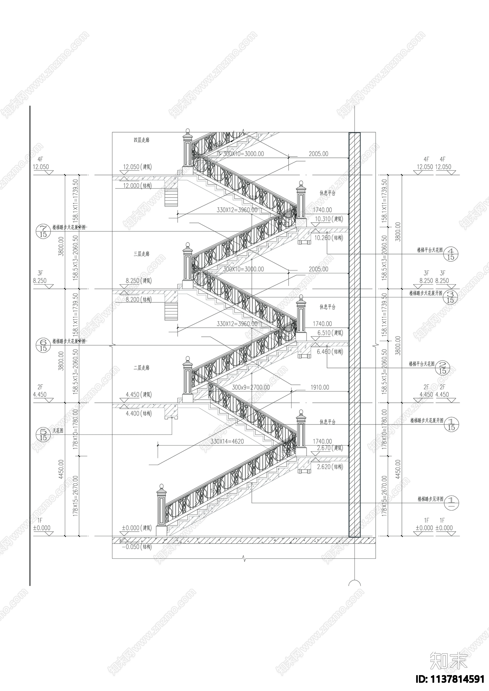 古建楼梯详图cad施工图下载【ID:1137814591】
