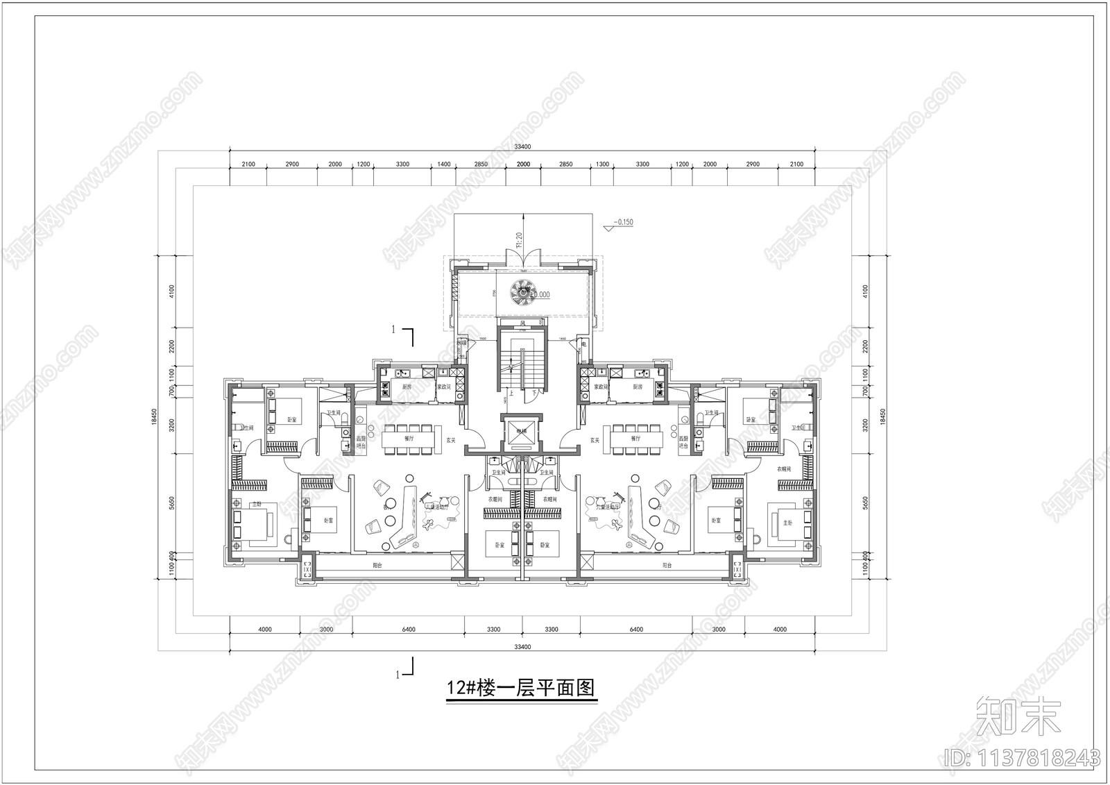 洋房建筑平面图施工图下载【ID:1137818243】
