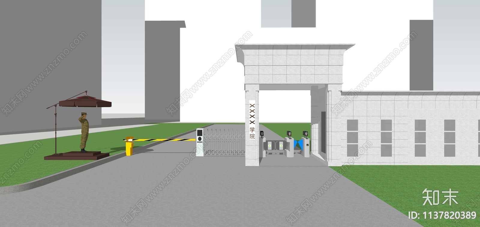 现代学校厂房园区入口岗亭SU模型下载【ID:1137820389】