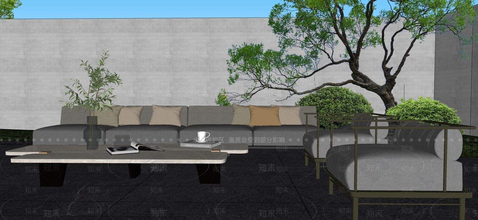 新中式户外慵懒风沙发SU模型下载【ID:1137821370】
