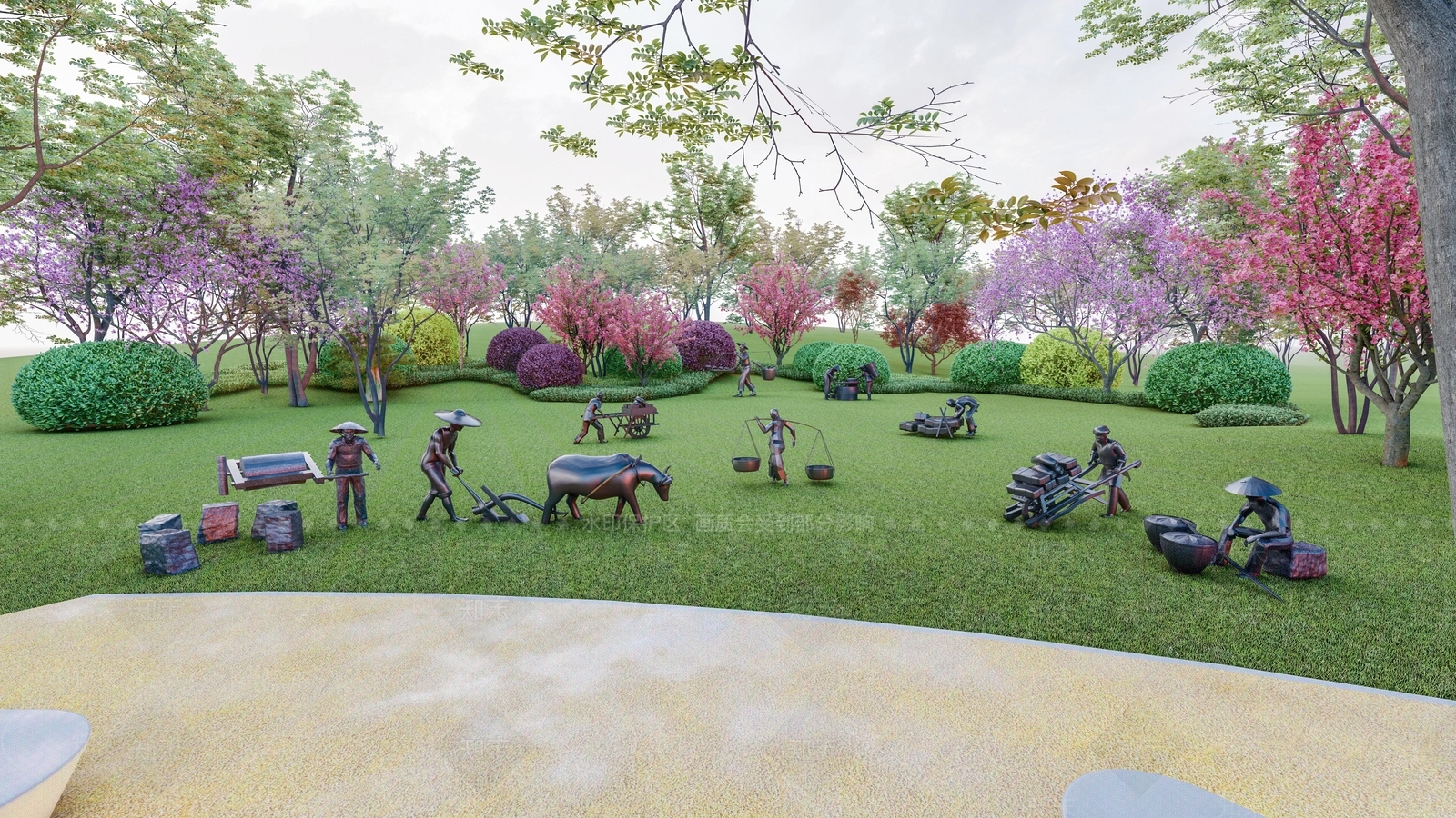 现代农耕雕塑小品SU模型下载【ID:1137820816】